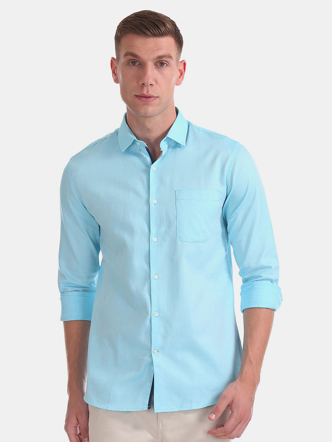 

Excalibur Men Turquoise Blue Pure Cotton Casual Shirt