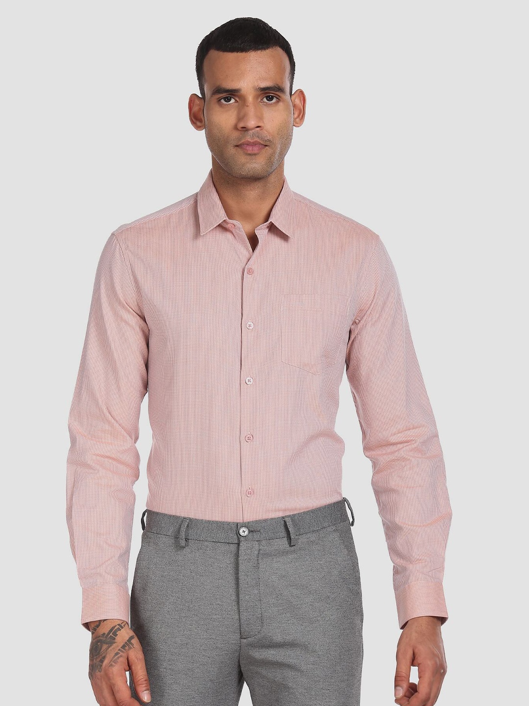 

Excalibur Men Peach-Coloured Printed Formal Shirt