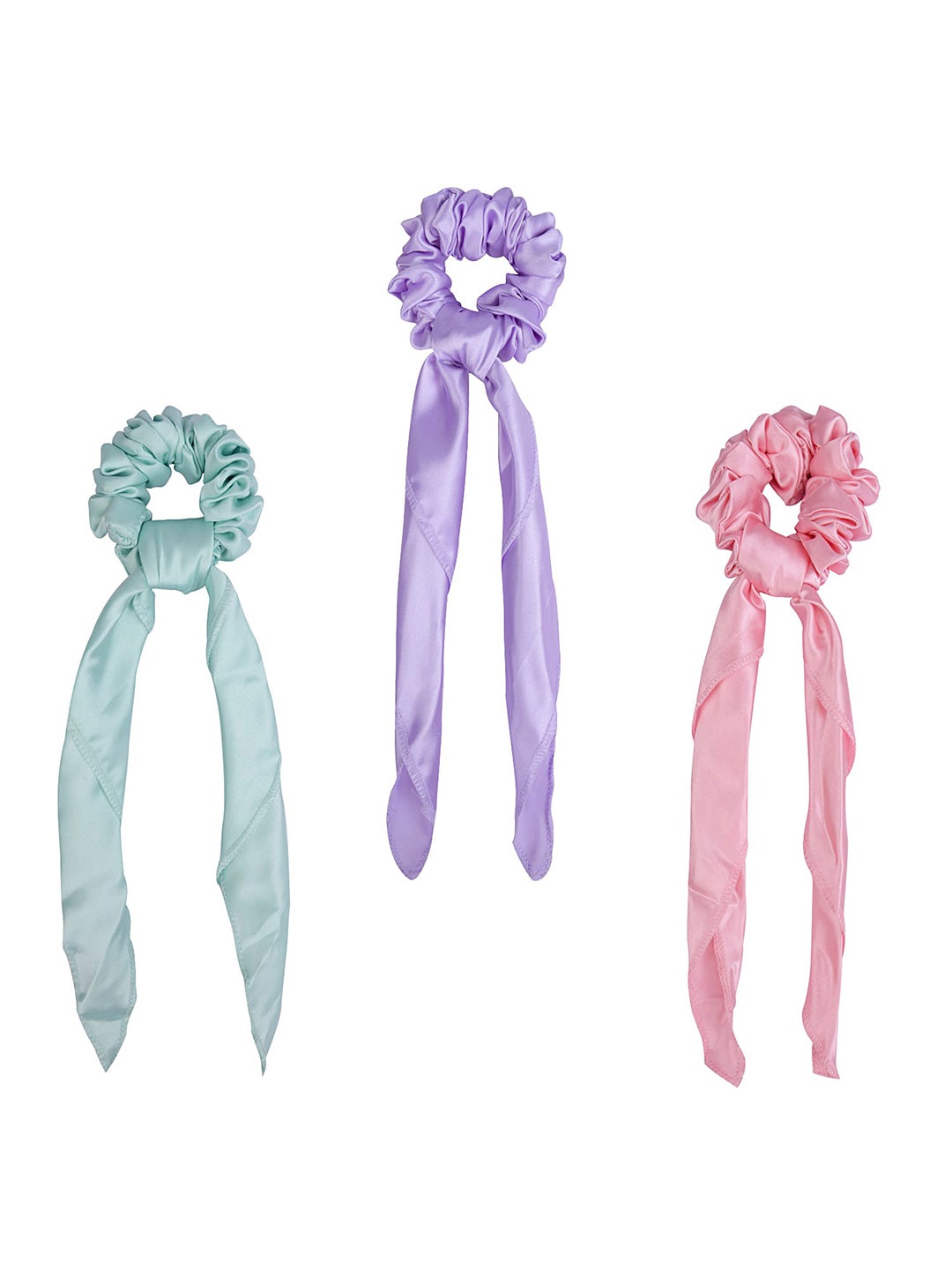 

Arendelle Women Multicoloured Set of 3 Pastel Satin Scrunchies With Scarf, Multi