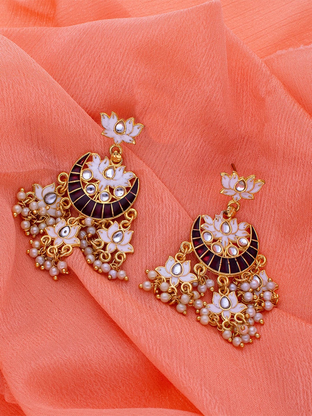 

MORKANTH JEWELLERY Gold-Plated Brown & White Contemporary Chandbalis