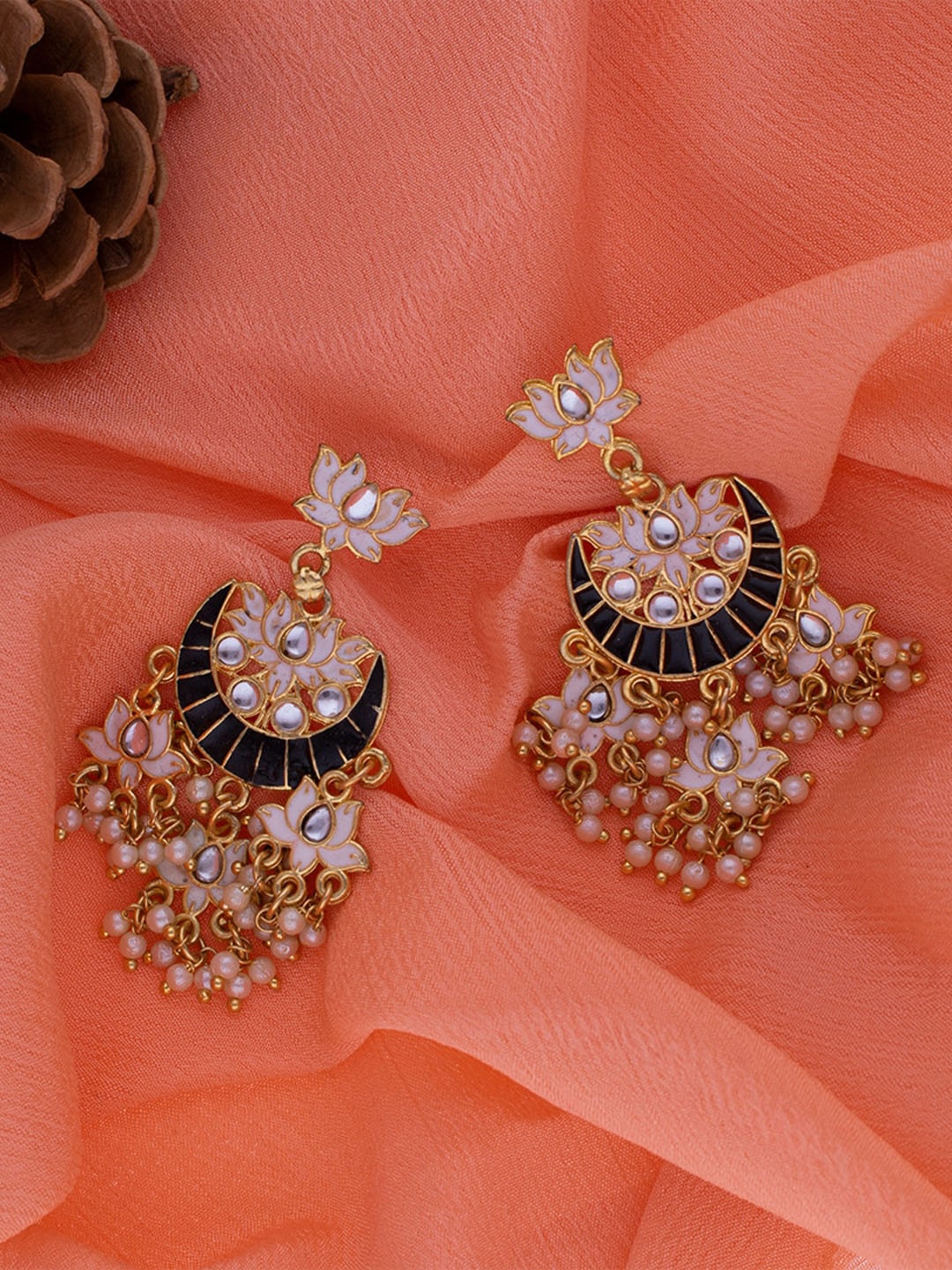 

MORKANTH JEWELLERY Gold-Plated & Black Contemporary Chandbalis Earrings