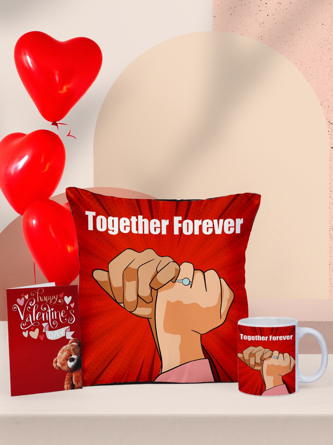 

Ferosh Valentines Day Cushion With Mug & Greeting Card Gift Set, Red