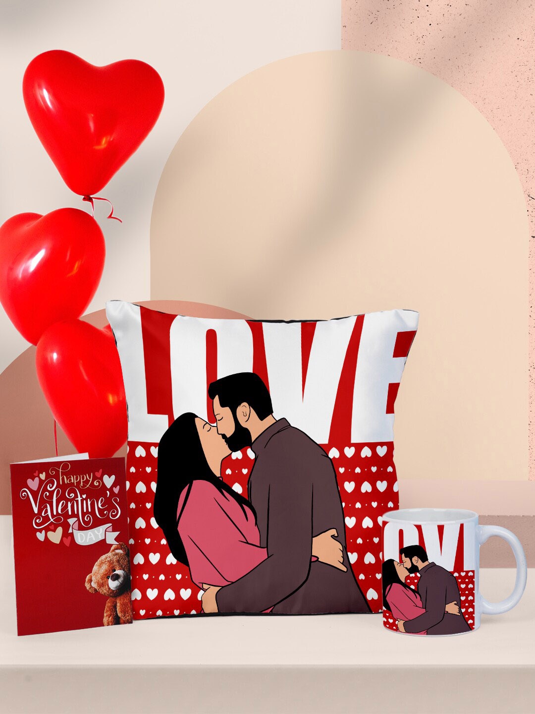 

Ferosh Red & White Valentine Cushion & Mug Home Gift Set