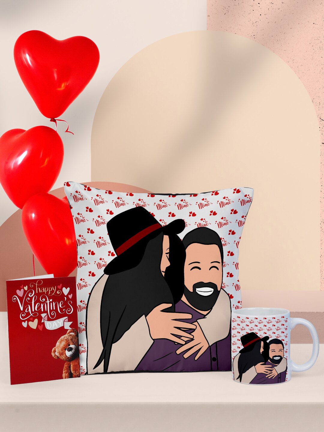 

Ferosh Red Valentine Card, Cushion & Mug Home Gift Set