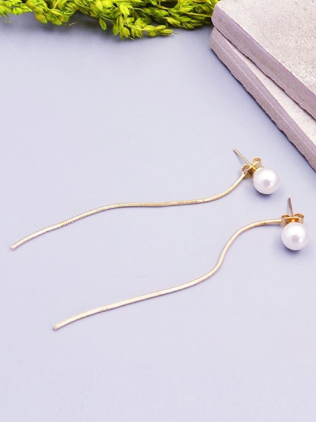 

OOMPH White & Gold-Toned Pearls Contemporary Drop Earrings
