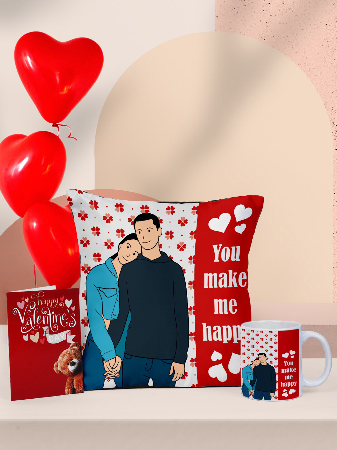 

Ferosh Red Valentines Day Cushion & Mug With Card Gift Set