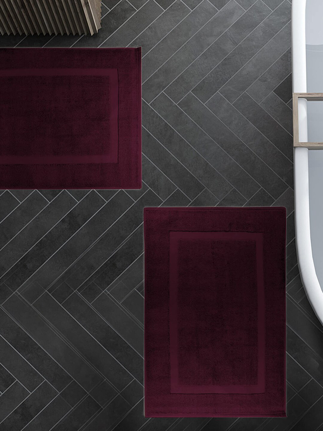 

Trident Burgundy Set of 2 Super Absorbent 800 GSM Cotton Bath Mat, Red