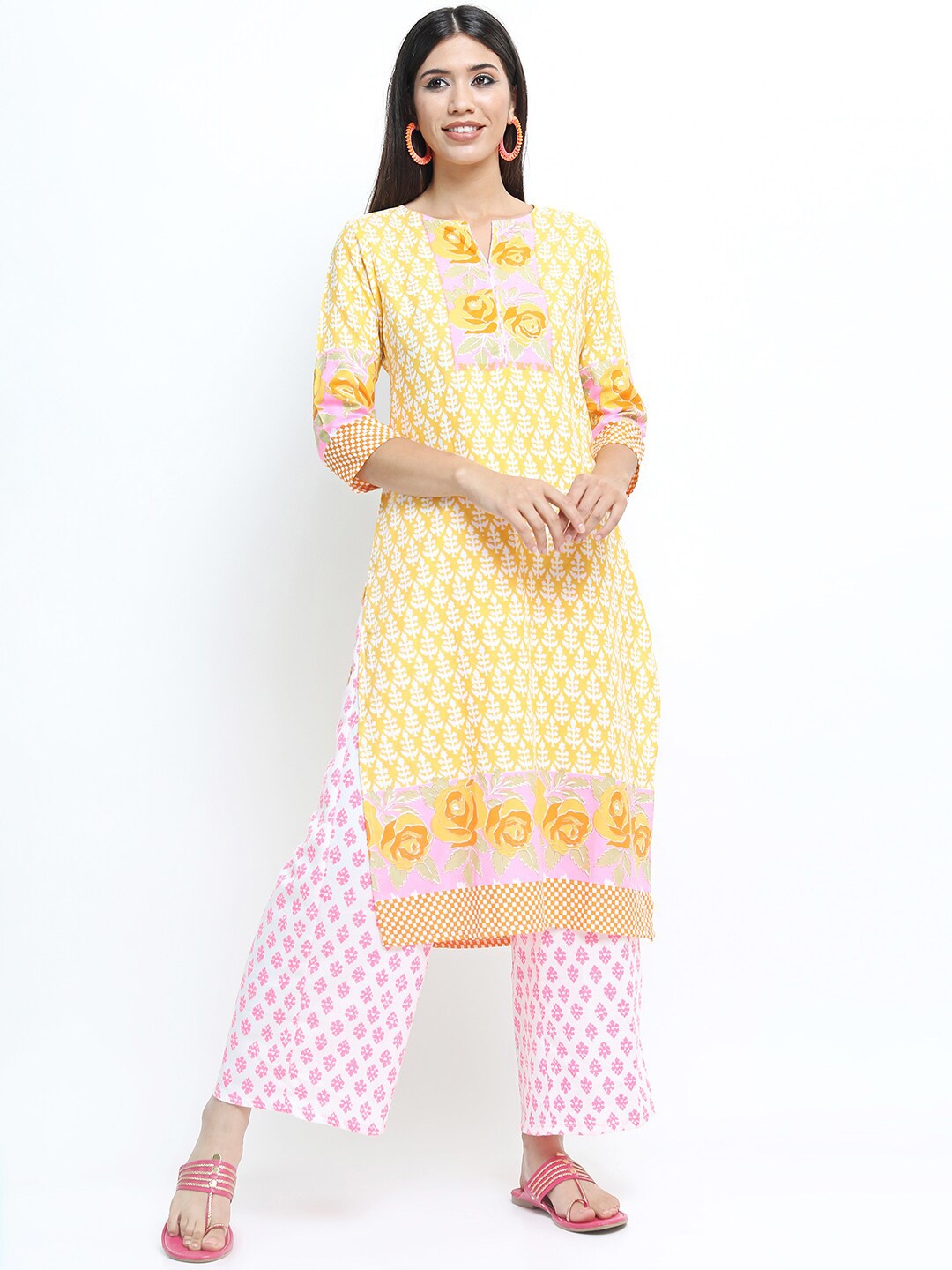

Vishudh Women Yellow Ethnic Motifs Printed Kurta