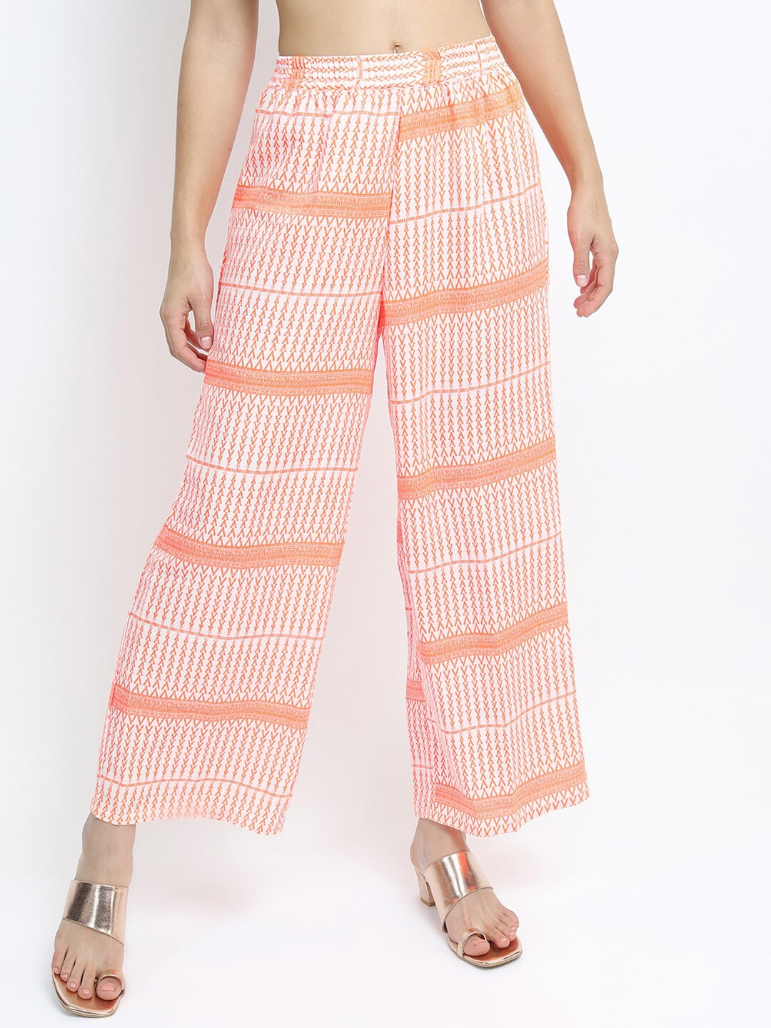 

Vishudh Women Orange & Off White Printed Cotton Ethnic Palazzos
