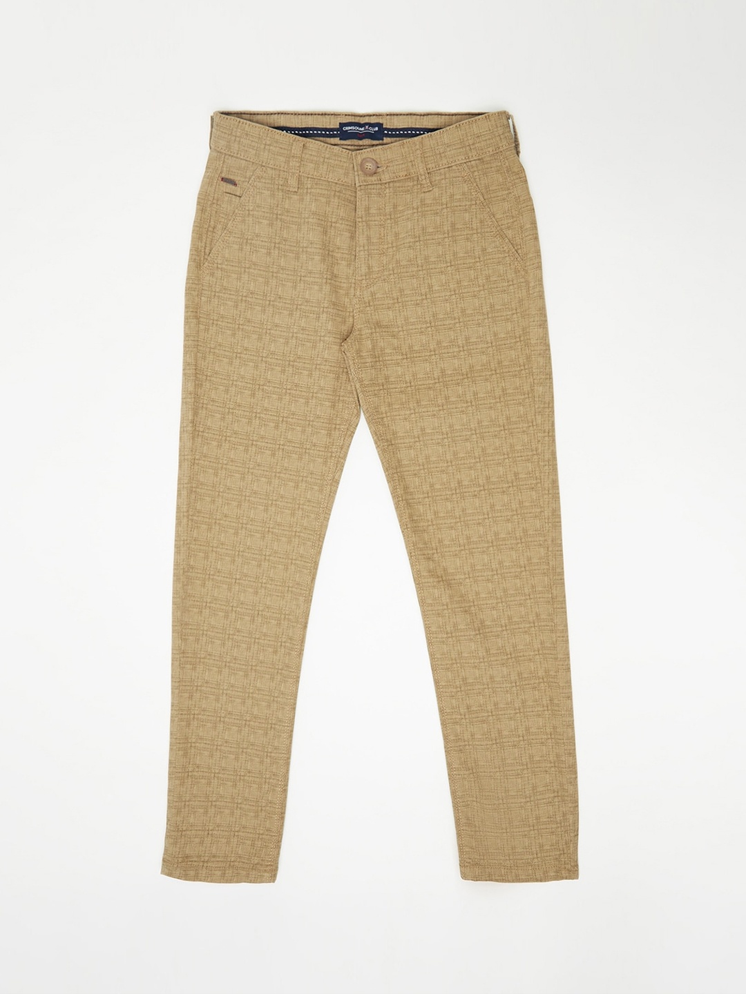 

Crimsoune Club Boys Beige Checked Slim Fit Trousers