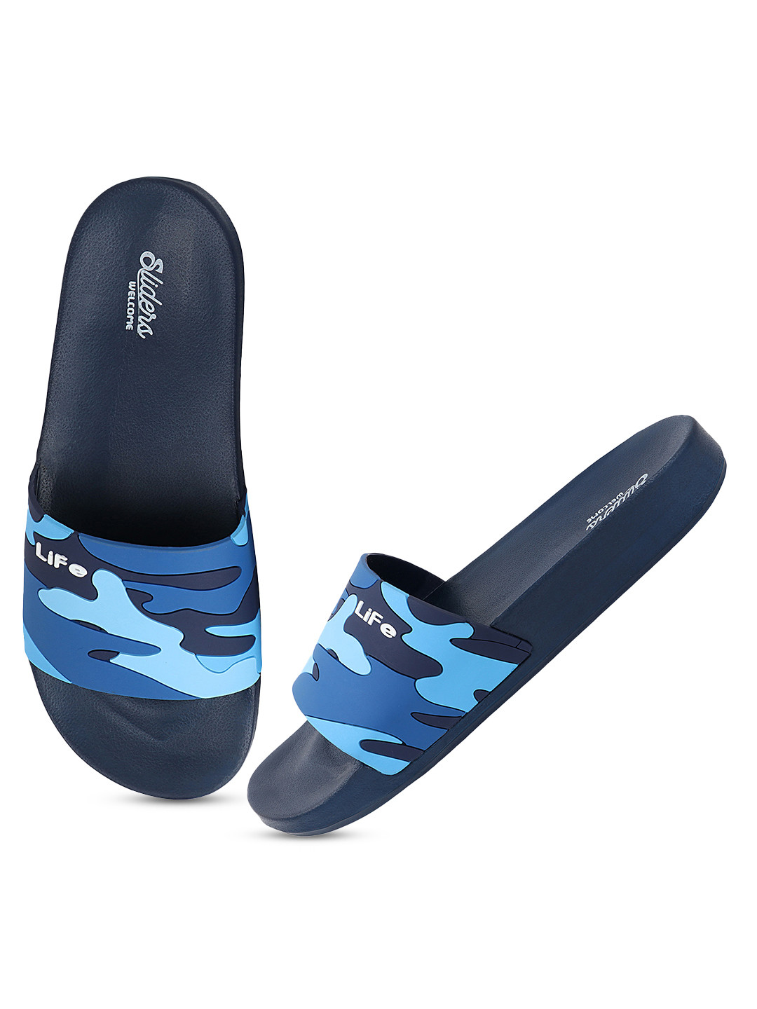 

WELCOME Men Navy Blue Printed Sliders
