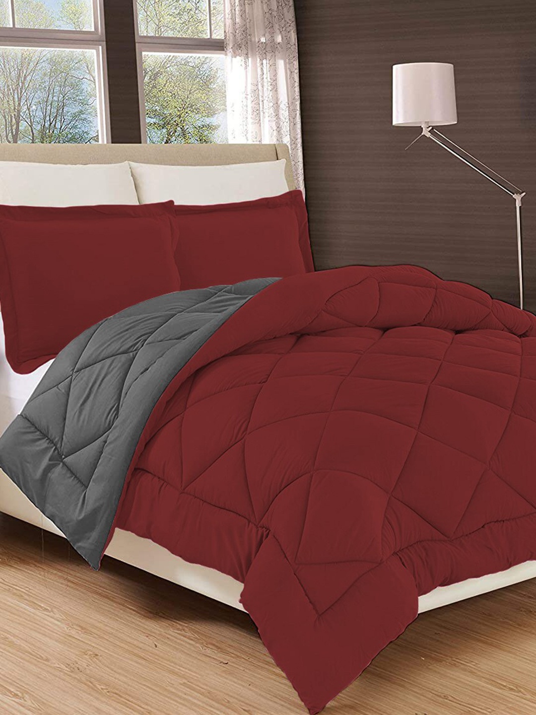 

Sasimo Maroon & Grey AC Room 210 GSM Single Bed Quilt
