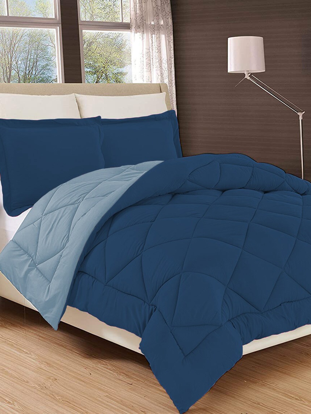 

Sasimo Navy Blue & Grey Melange Striped AC Room 210 GSM Single Bed Comforter
