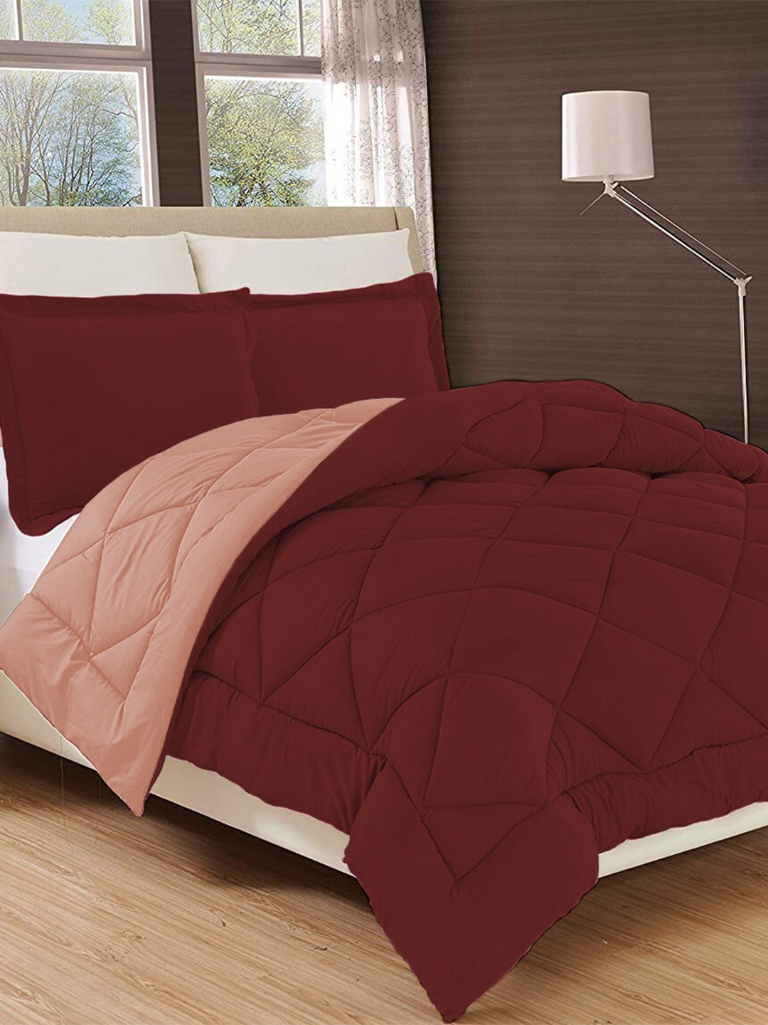 

Sasimo Maroon & Peach-Coloured Solid Reversible 210 GSM Single Bed Comforter