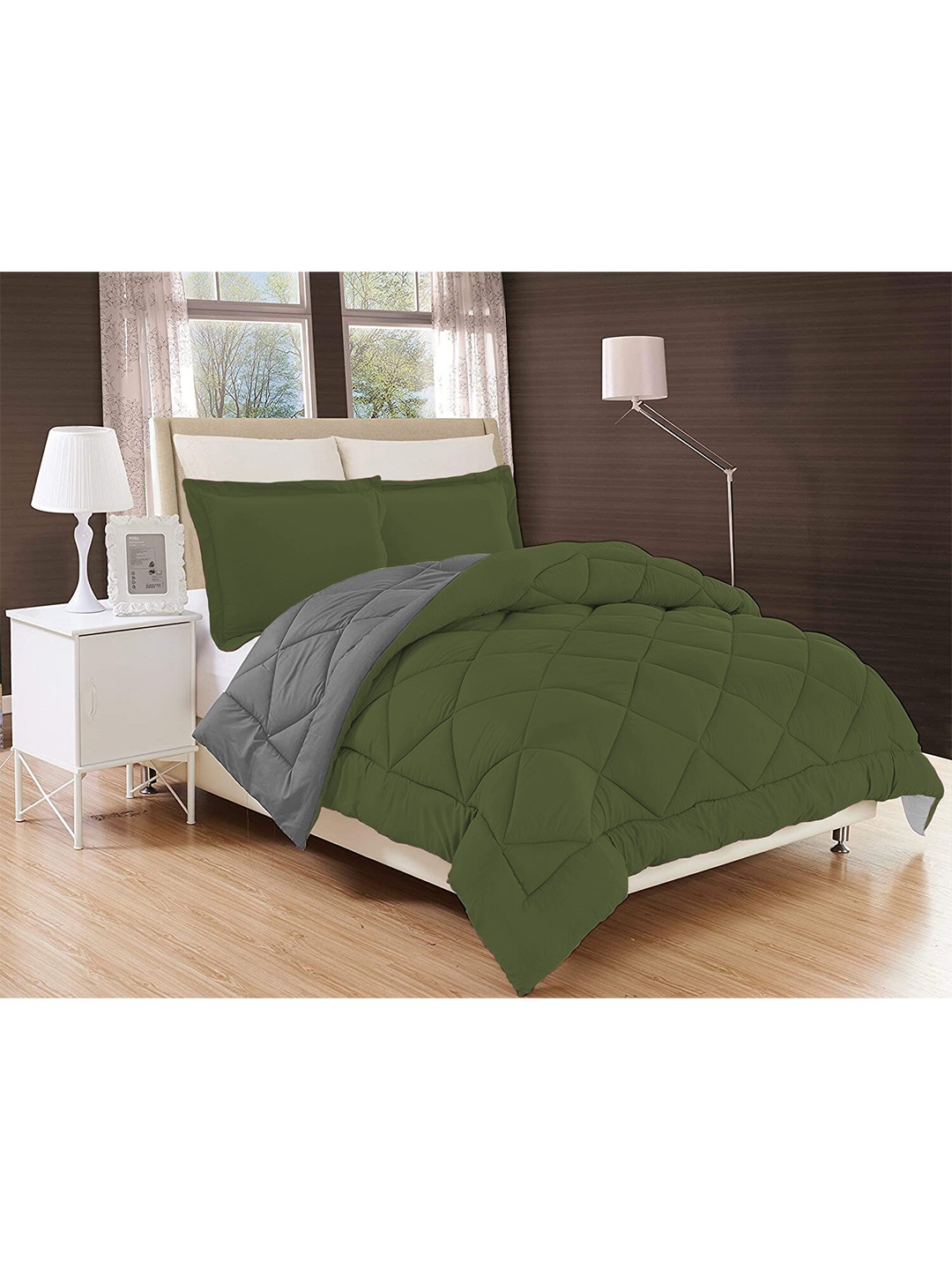 

Sasimo Olive Green & Grey AC Room 210 GSM Double Bed Quilt
