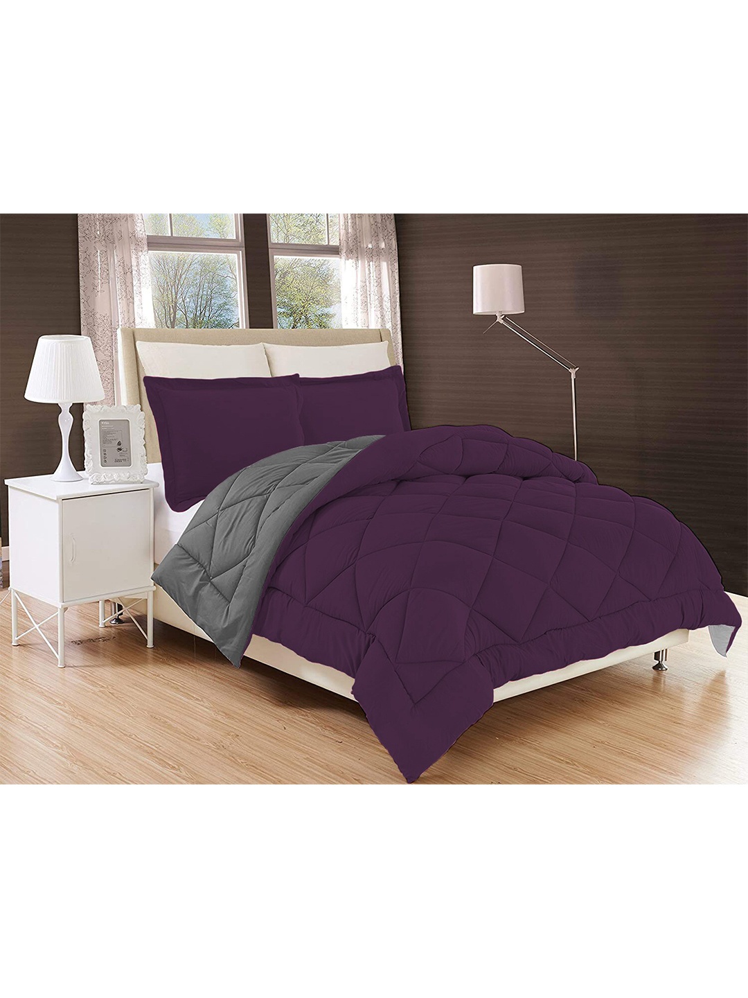 

Sasimo Purple & Grey AC Room 210 GSM Double Bed Reversible Comforter