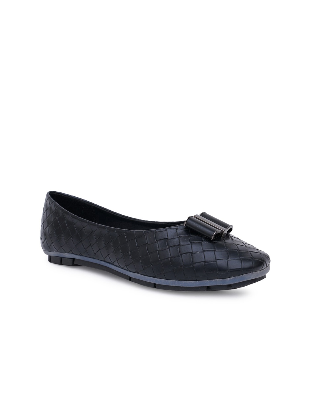 

Sherrif Shoes Women Black Textured Ballerinas with Bows Flats