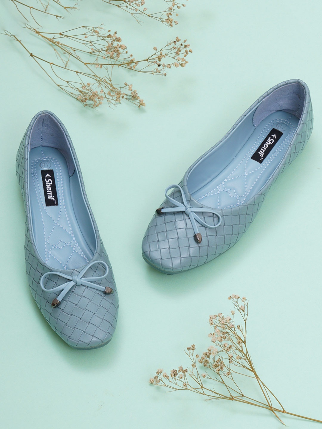 

Sherrif Shoes Women Blue Ballerinas With Bows Flats