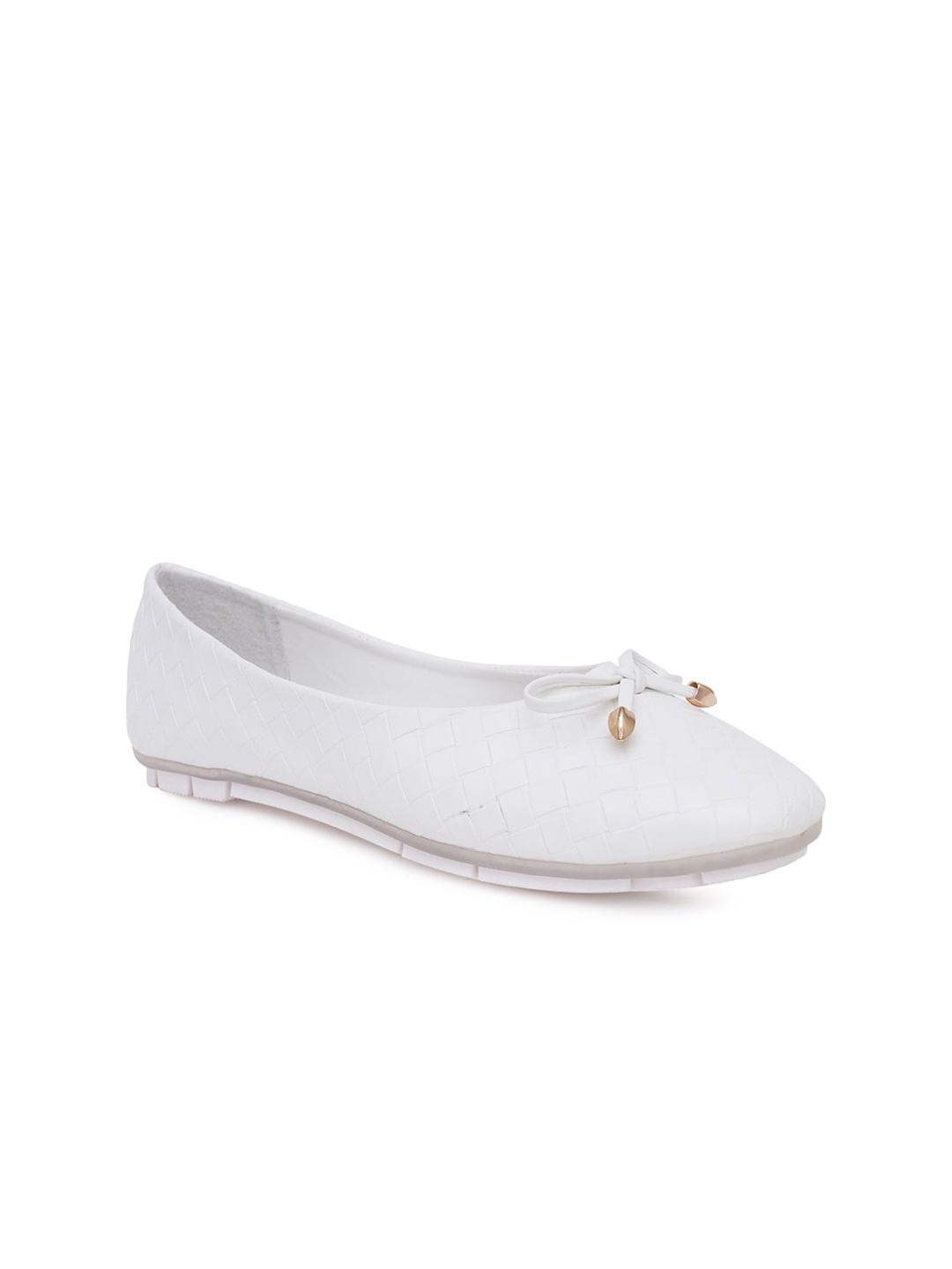 

Sherrif Shoes Women White Textured Ballerinas with Bows Flats