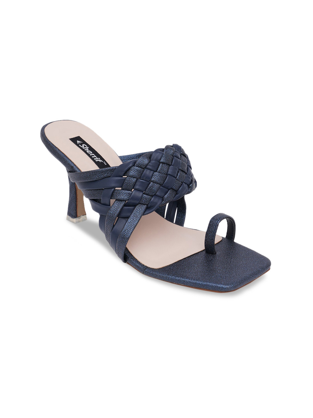 

Sherrif Shoes Navy Blue Woven Design Slim Heeled Sandals