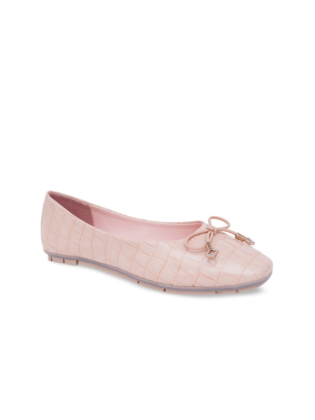 

Sherrif Shoes Women Pink Textured Ballerinas with Bows Flats