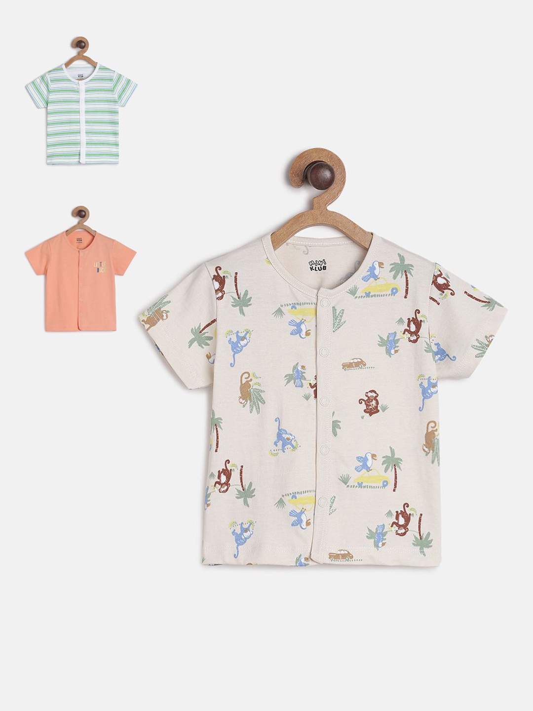 

MINI KLUB Infant Boys Pack Of 3 Printed Pure Cotton Innearwear Vests, Peach