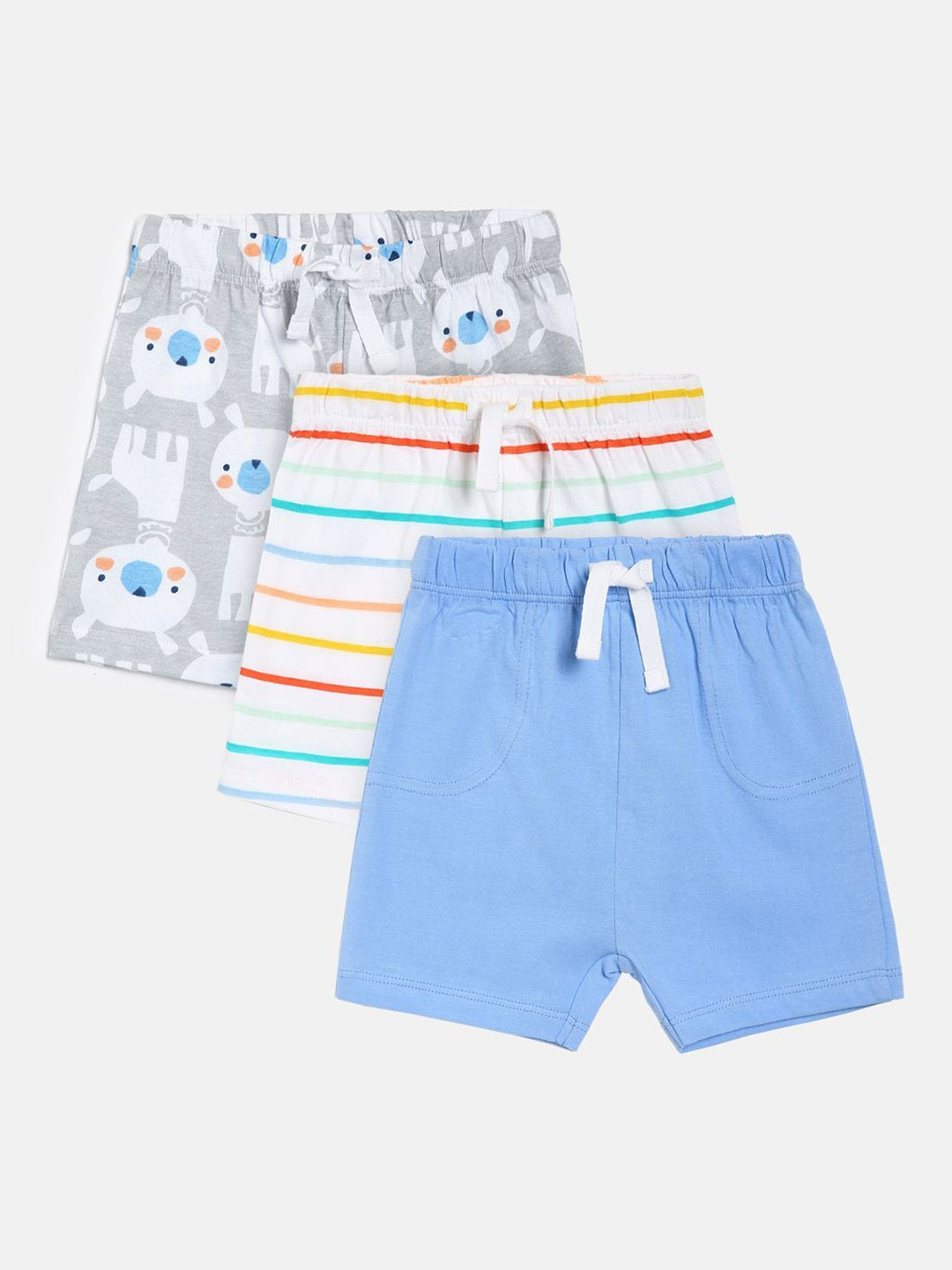 

MINI KLUB Boys Pack Of 3 Printed Pure Cotton Shorts, Blue