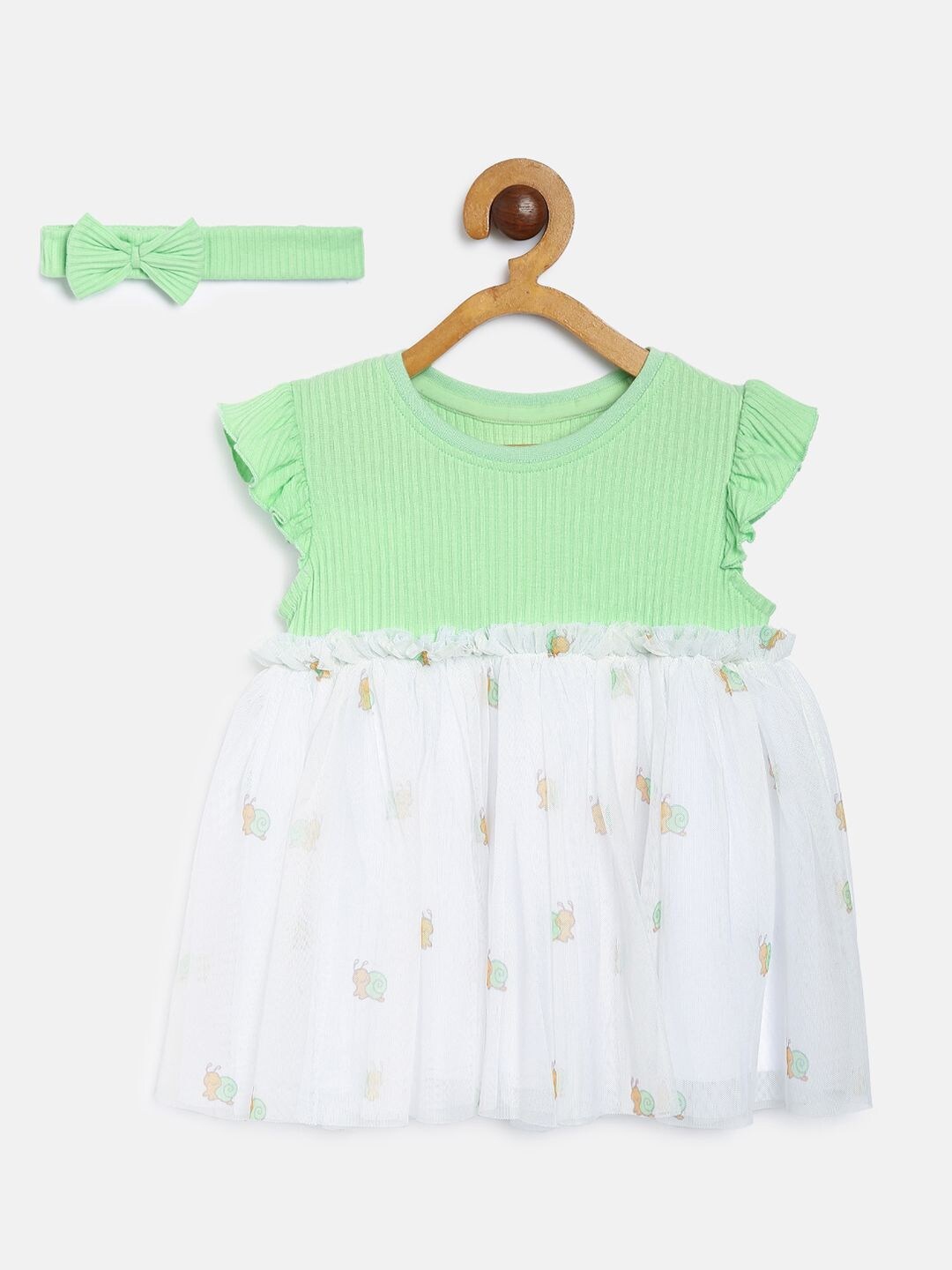 

MINI KLUB Green & White Colourblocked Organic Cotton Dress