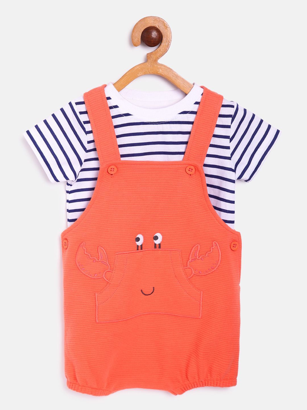 

MINI KLUB Boys Orange & Blue Striped Organic Cotton T-shirt with Dungaree