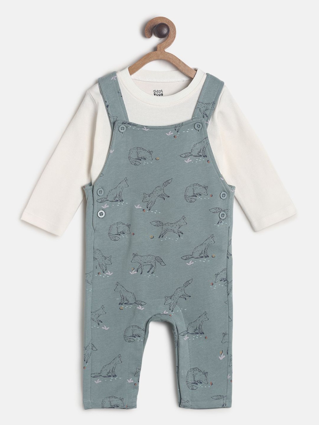 

MINI KLUB Boys Green & White Printed Pure Cotton T-shirt with Trousers