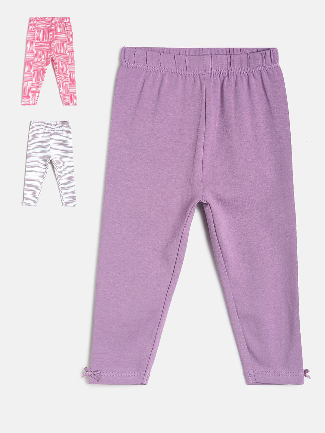 

MINI KLUB Girls Set of 3 Solid Ankle-Length Leggings, Purple
