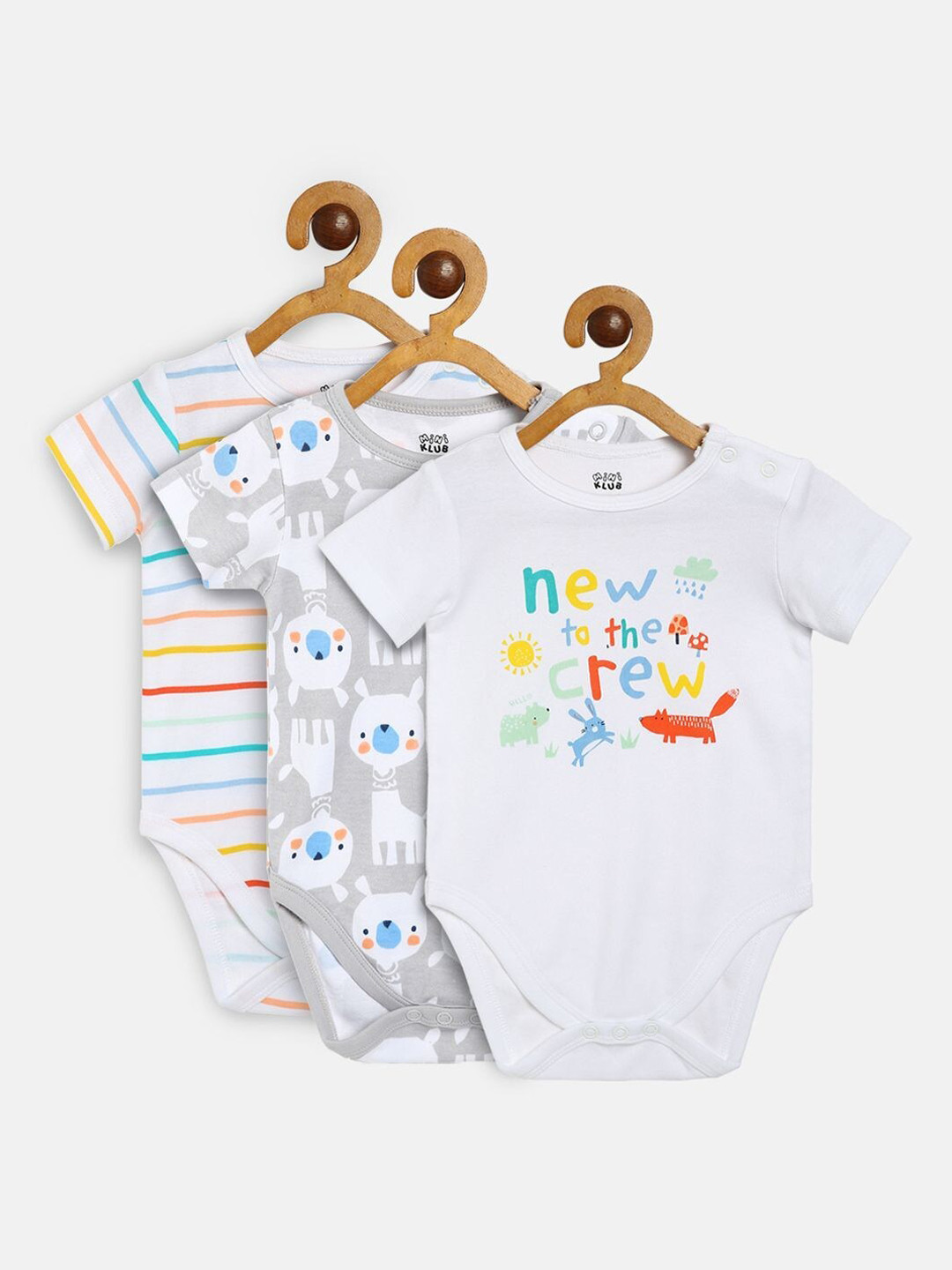 

MINI KLUB Infant Boys Pack Of 3 Printed Pure Cotton Bodysuit, White