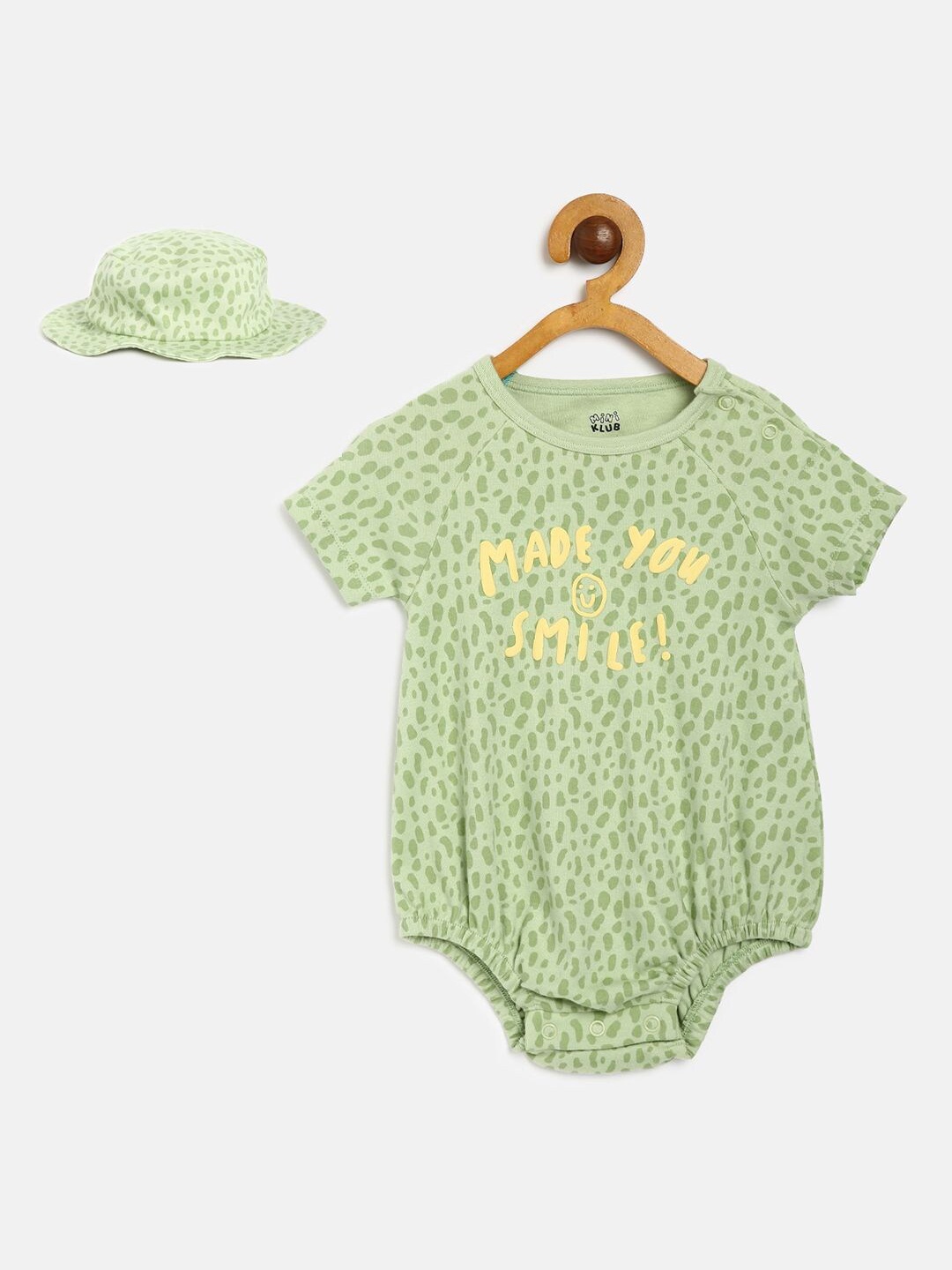 

MINI KLUB Boys Green Printed Bodysuit With Hat