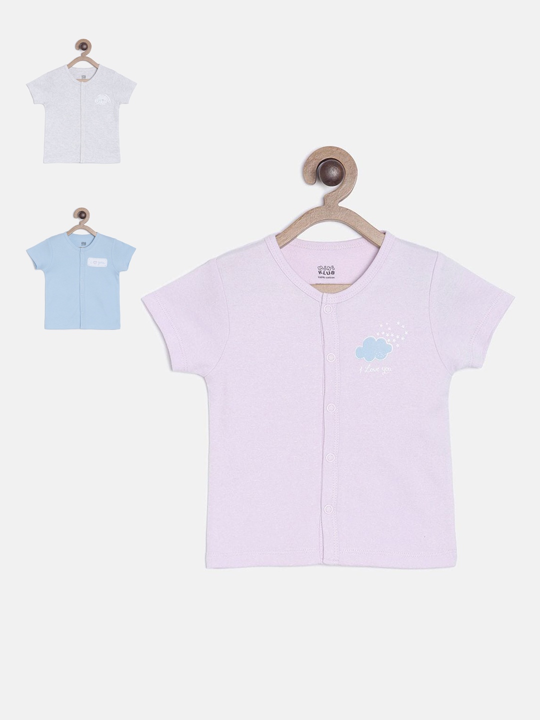 

MINI KLUB Kids Pack Of 3 Solid Pure Cotton Jhablas, Lavender