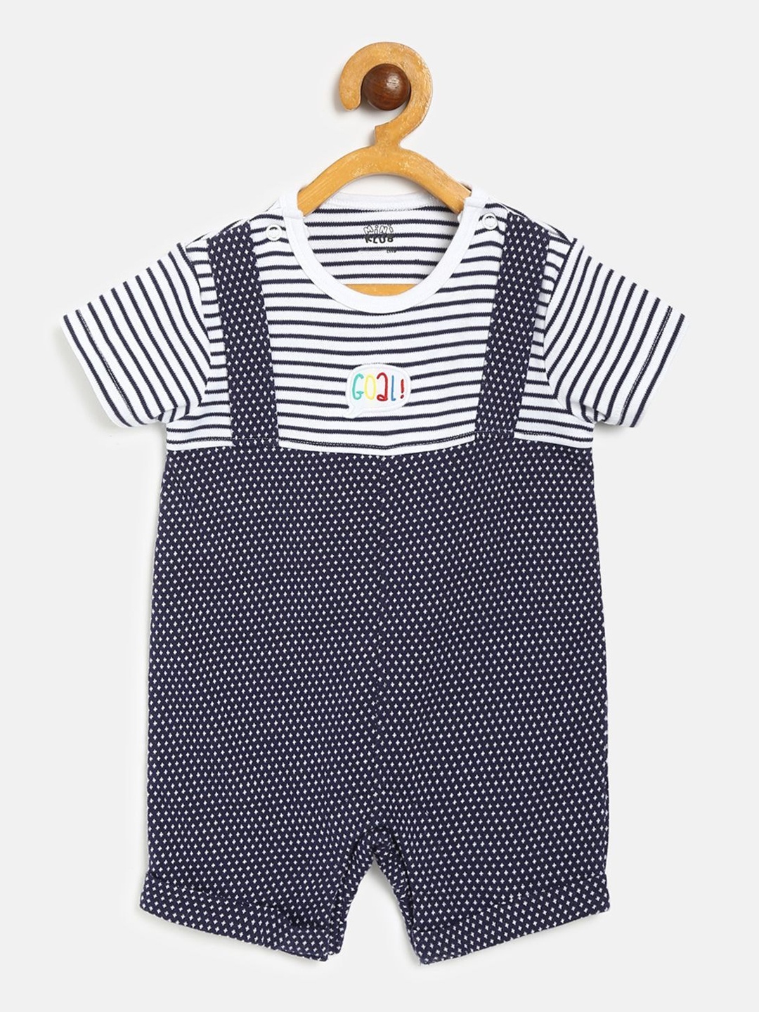 

MINI KLUB Infant Boys White & Navy Blue Printed Pure Cotton Rompers