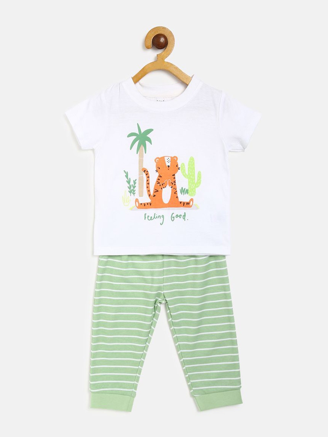 

MINI KLUB Boys Printed T-shirt with Striped Trousers, Green