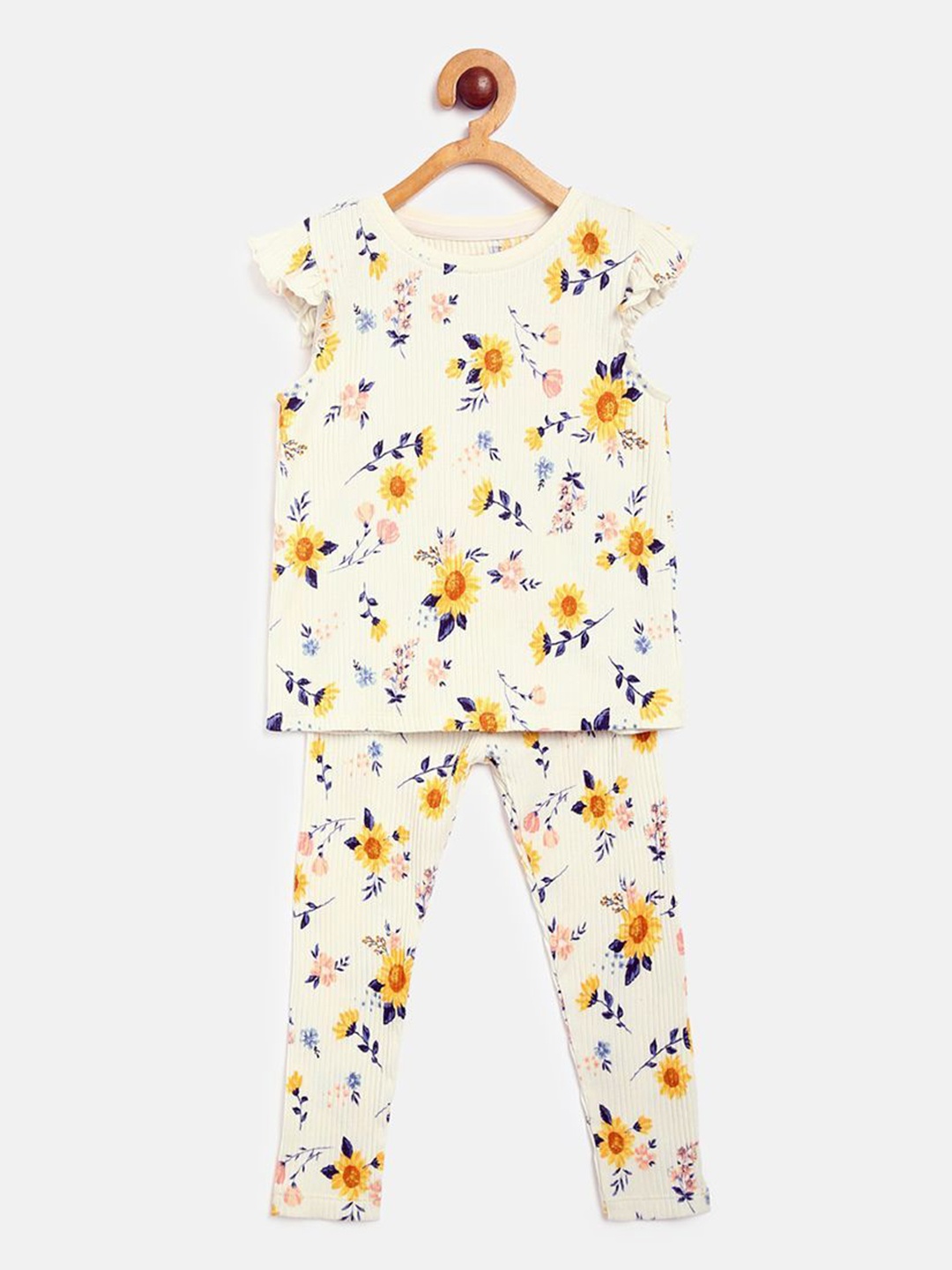 

MINI KLUB Girls Printed Night suit, Off white