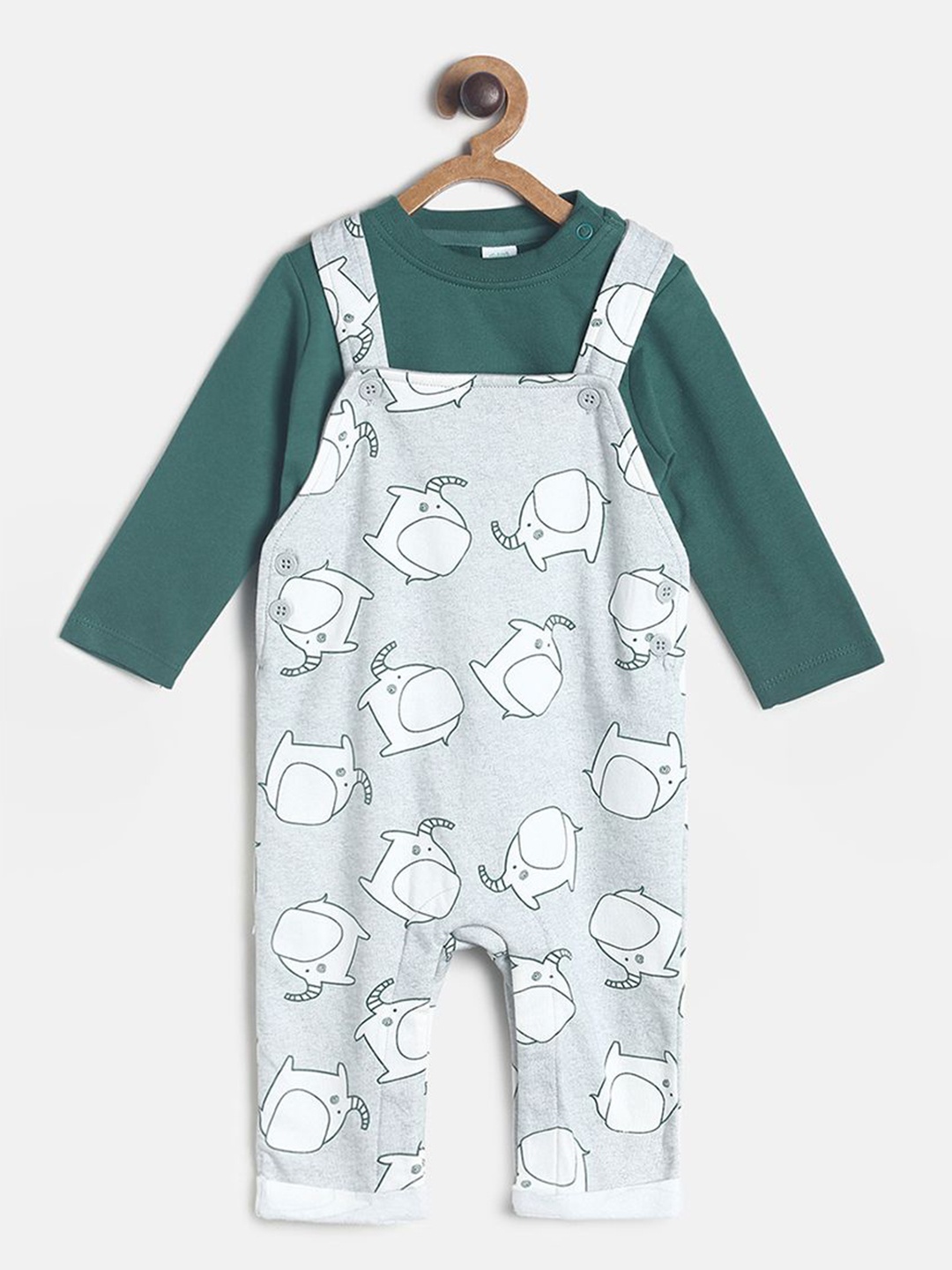 

MINI KLUB Boys Grey & Green Dungaree Set
