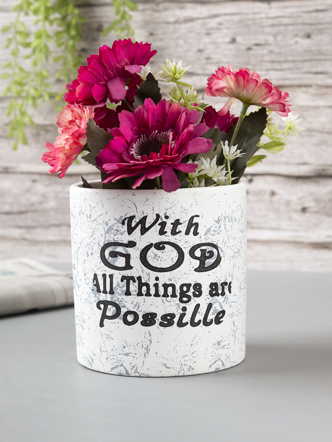 

MARKET99 White Printed Ceramic Table Planter