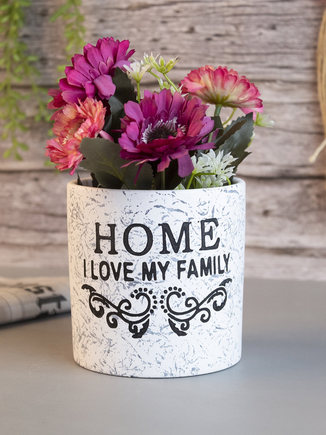 

MARKET99 White Printed Ceramic Table Planter