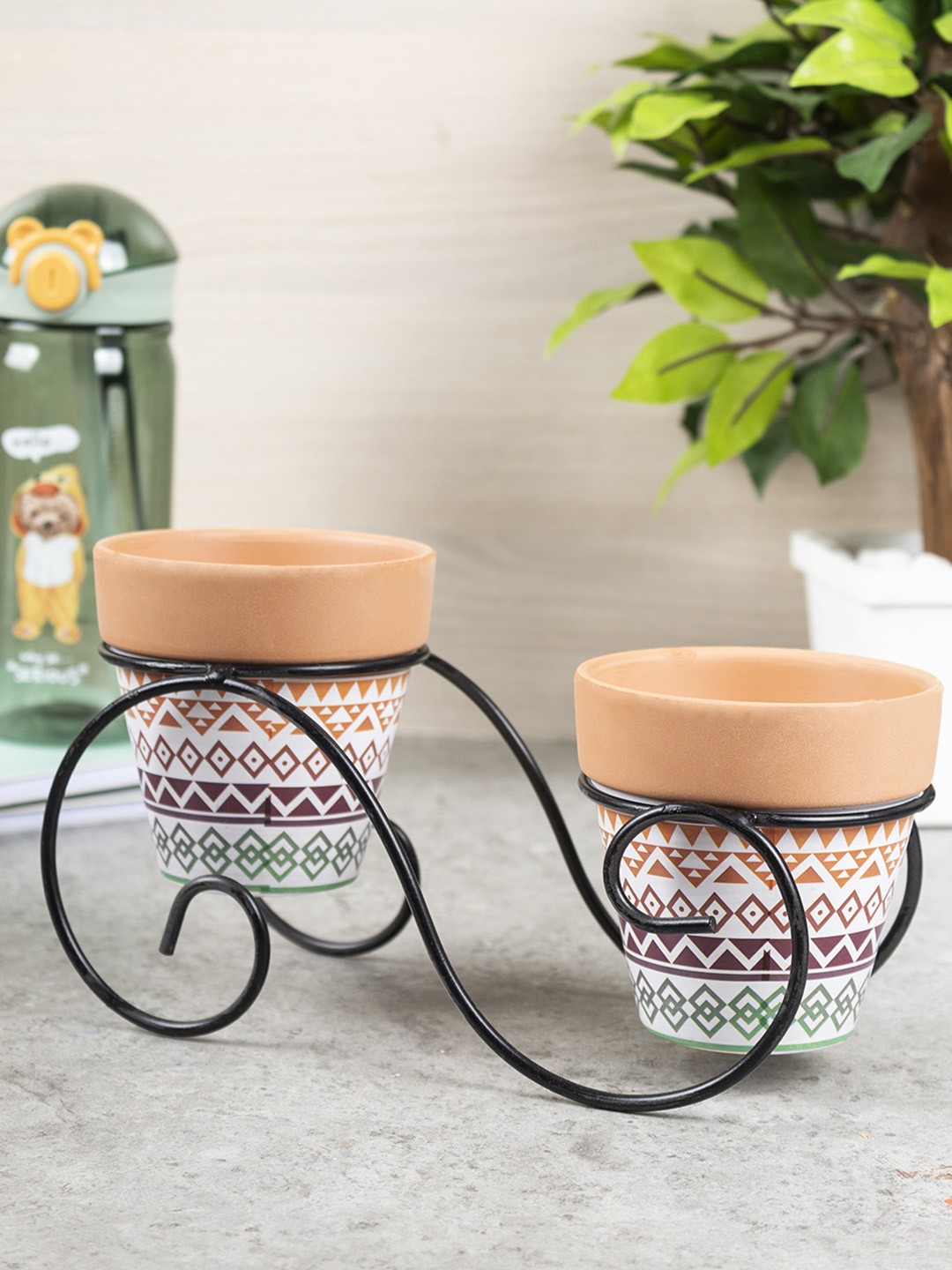 

MARKET99 Multicoloured Set of 2 Ceramic Table Planter, Multi