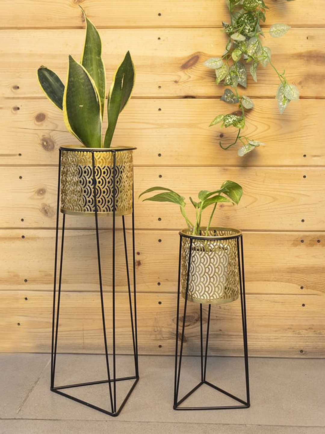 

MARKET99 Gold-Toned Set Of 2 Decorative Iron Planter