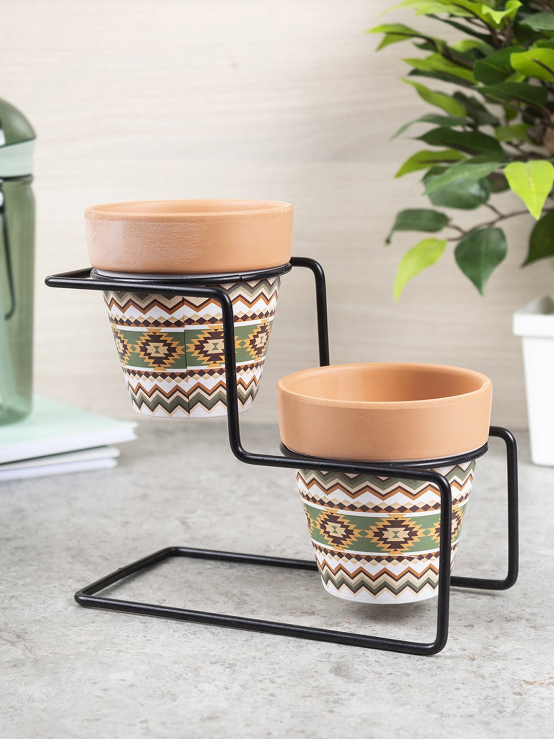 

MARKET99 Multicoloured Set of 2 Ceramic Table Planter, Multi