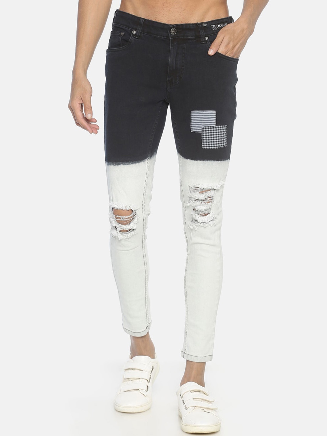 

KULTPRIT Men White & Black Skinny Fit Mildly Distressed Cotton Jeans