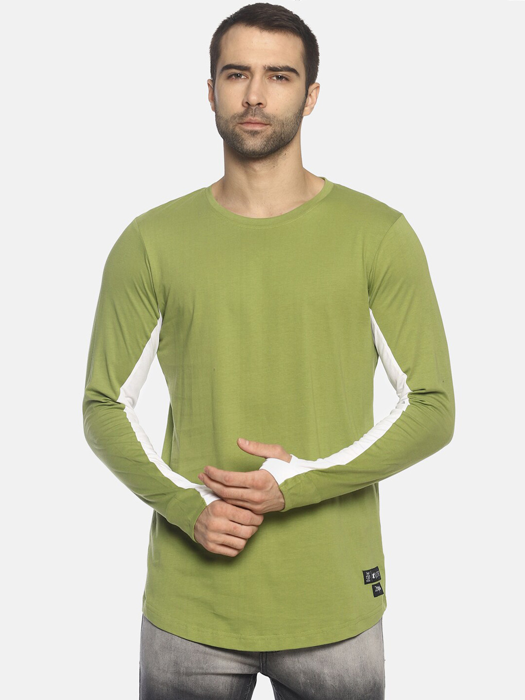 

KULTPRIT Men Olive Green Pure Cotton Slim Fit T-shirt