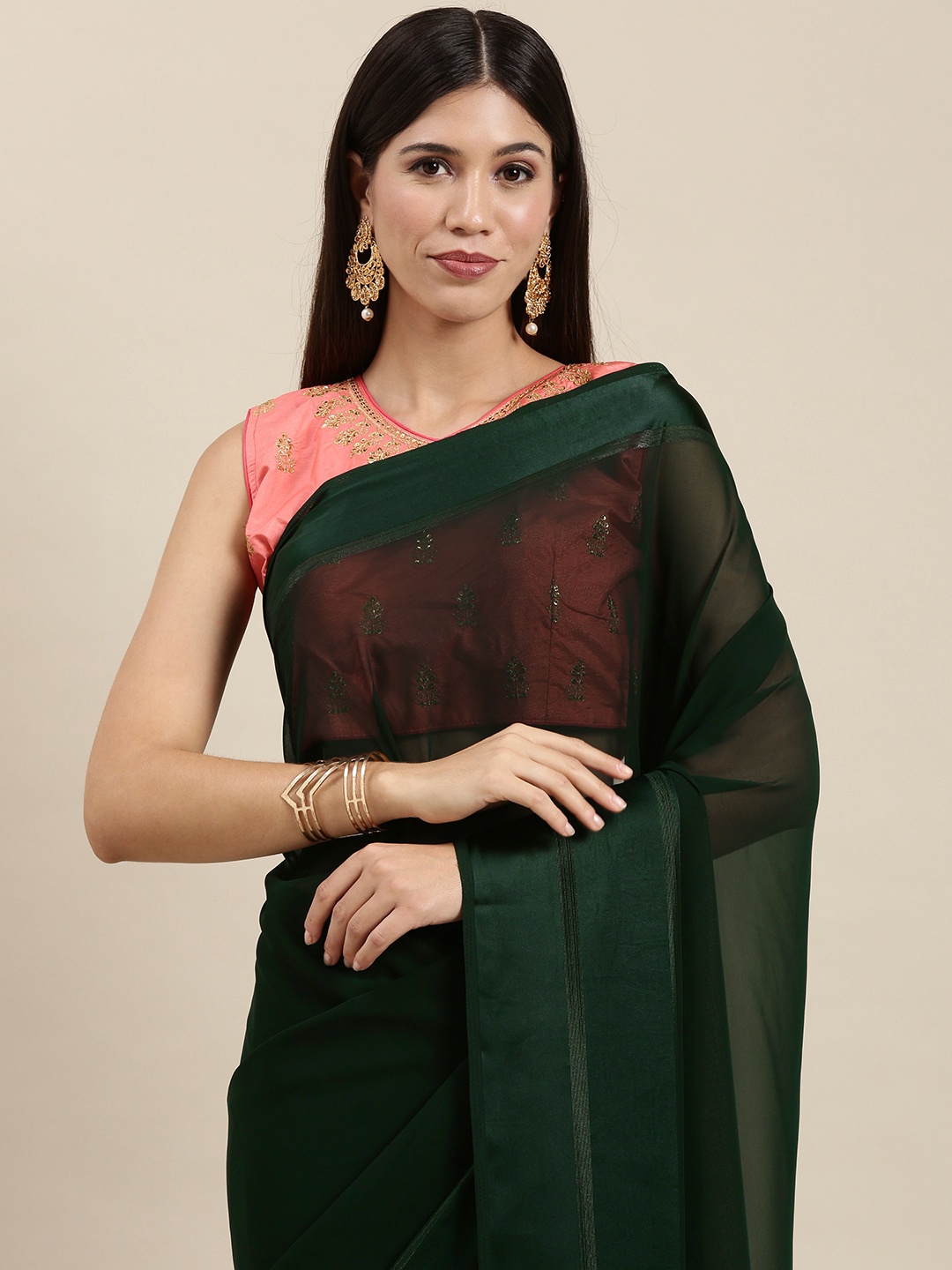 

Saree mall Green Solid Georgette Sarees