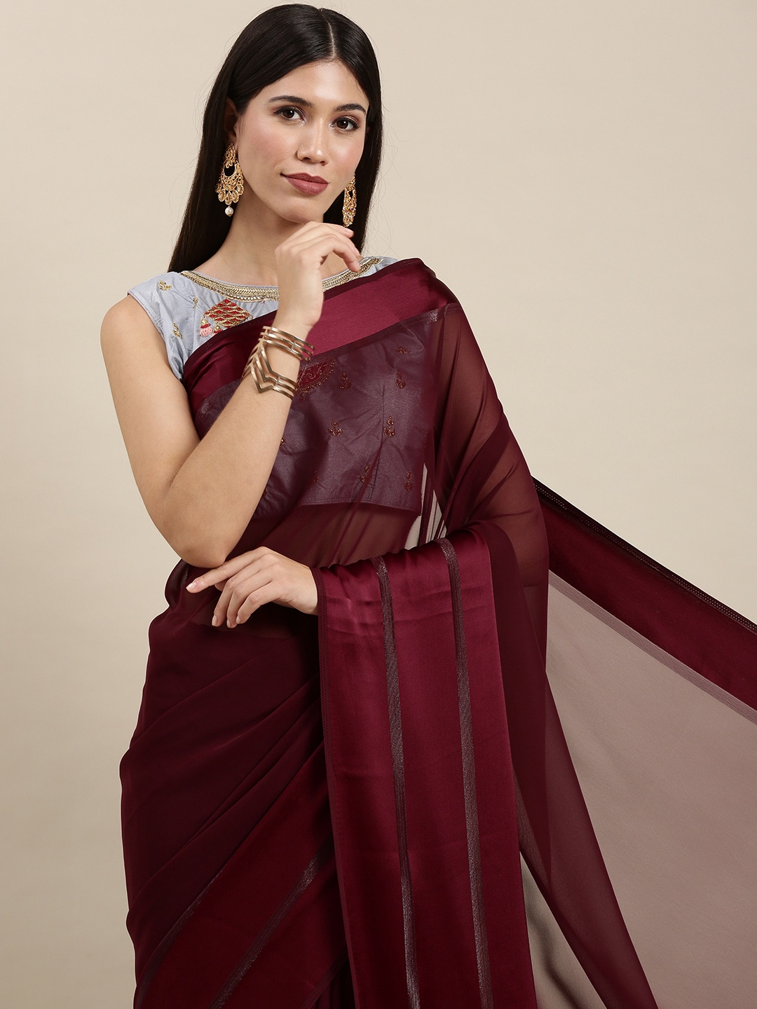 

Saree mall Maroon Solid Georgette Sarees