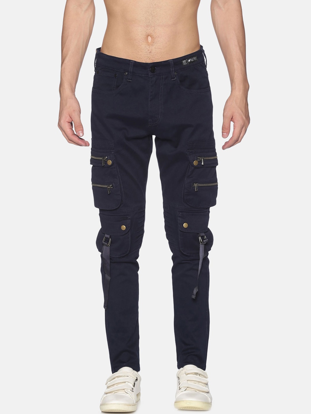 

KULTPRIT Men Navy Blue Slim Fit Cargos Trousers