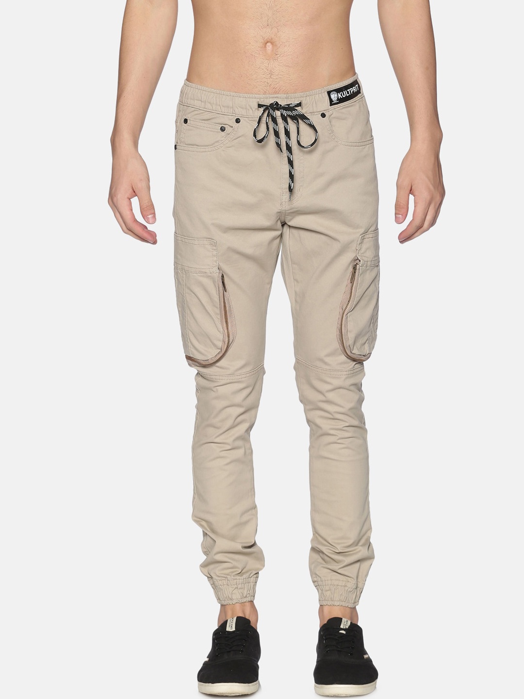 

KULTPRIT Men Khaki Slim Fit Cotton Joggers Trousers