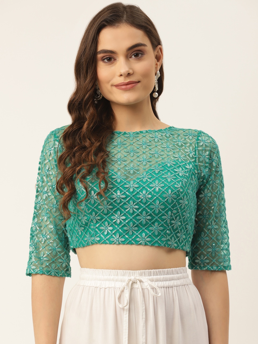 

NDS Niharikaa Designer Studio Women Green Sequinned Padded Blouse